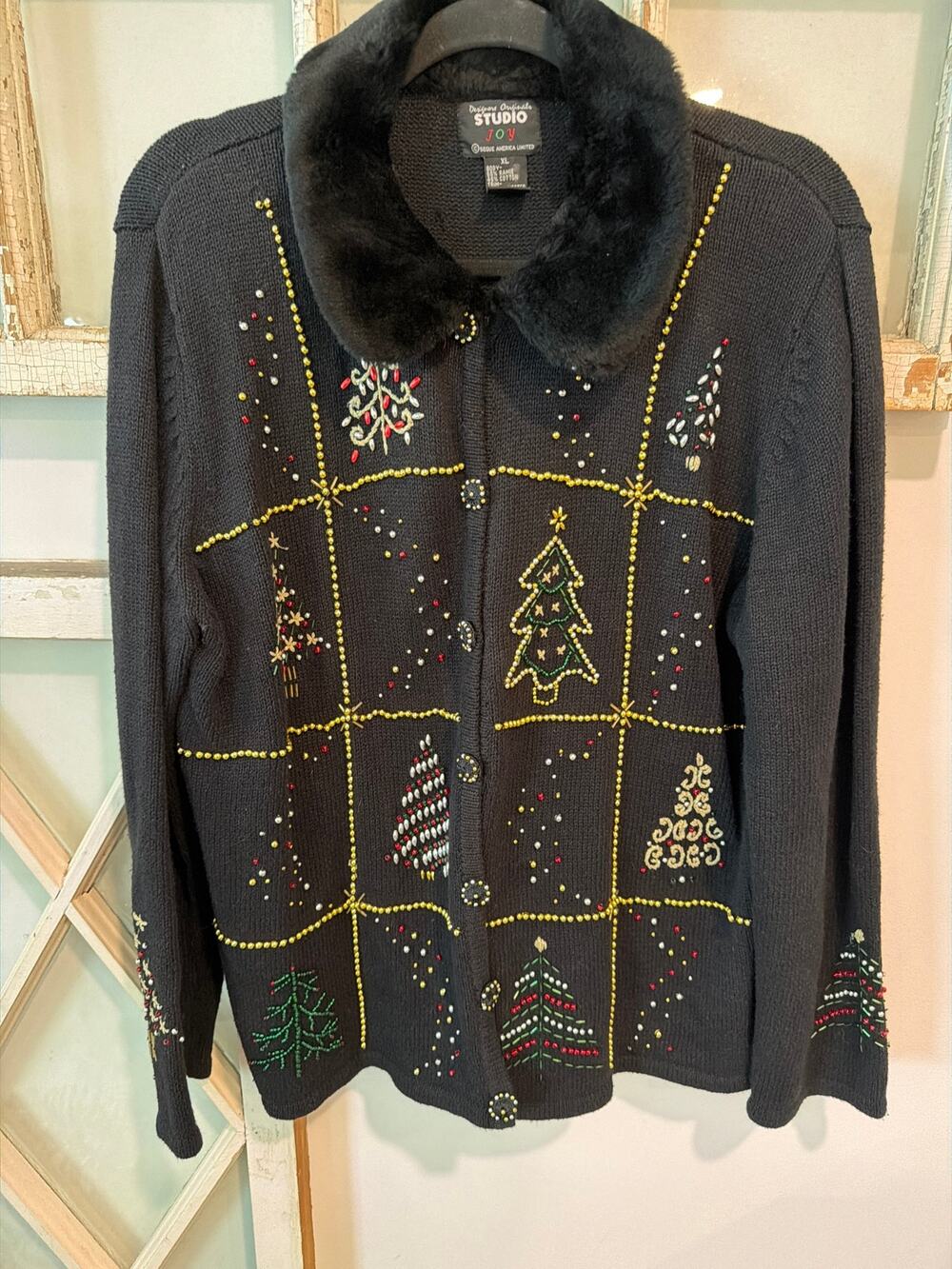 Vintage Design Originals size XL beaded cardigan Christmas sweater